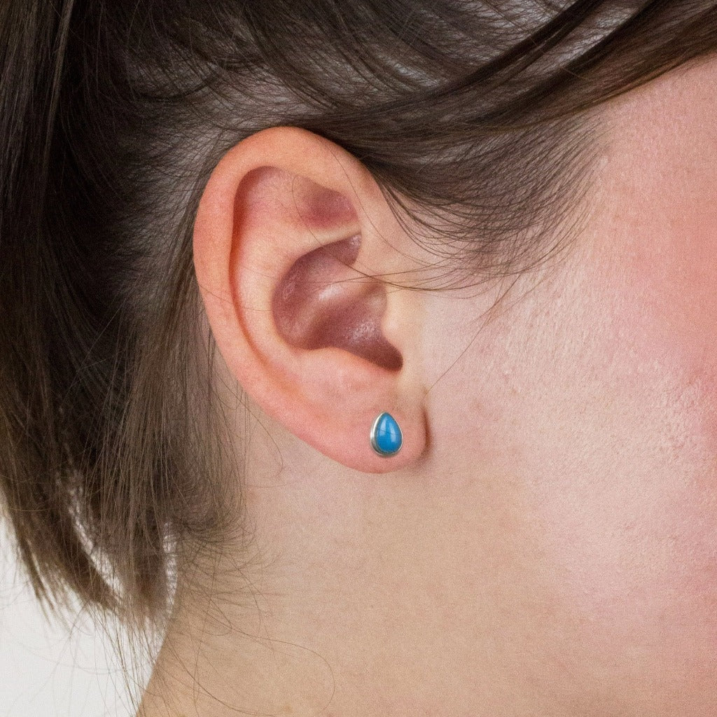 Sleeping Beauty Turquoise stud earrings on model