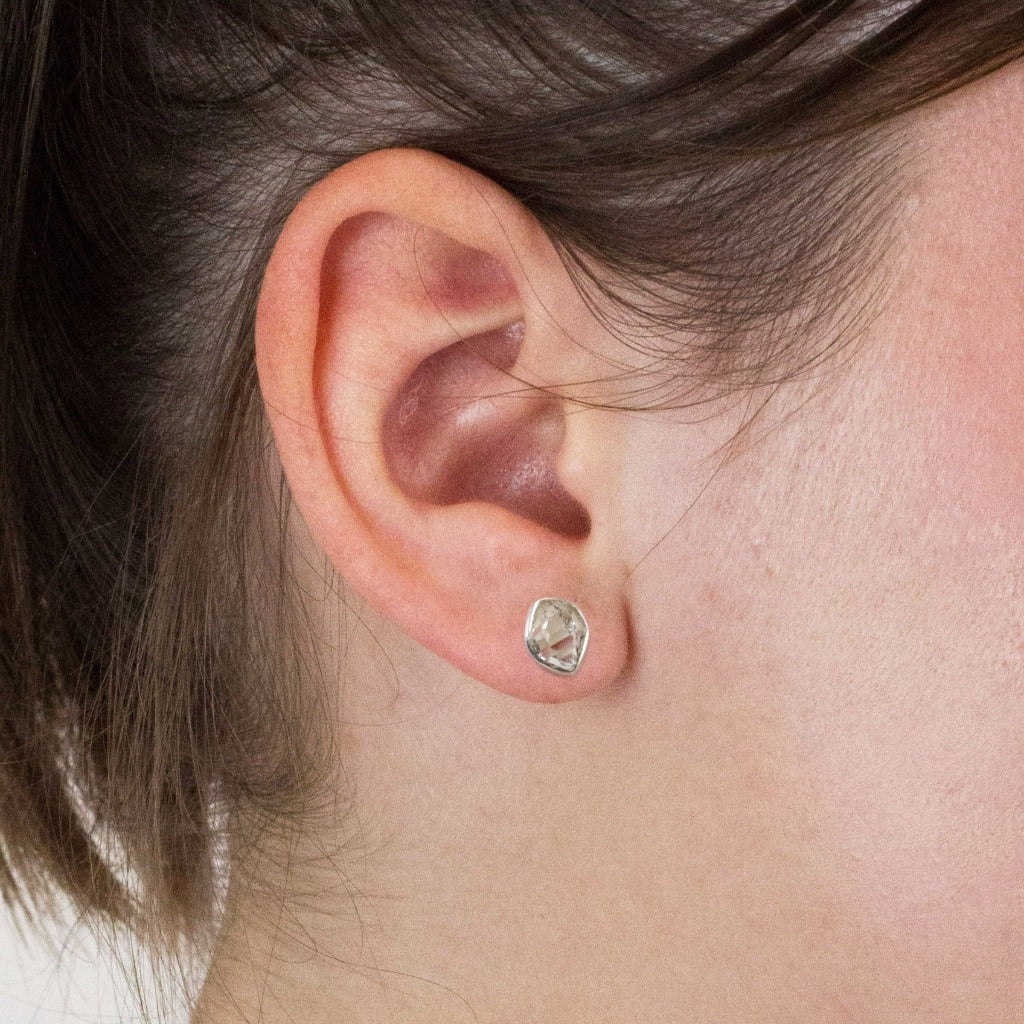 Herkimer Diamond stud earrings on model