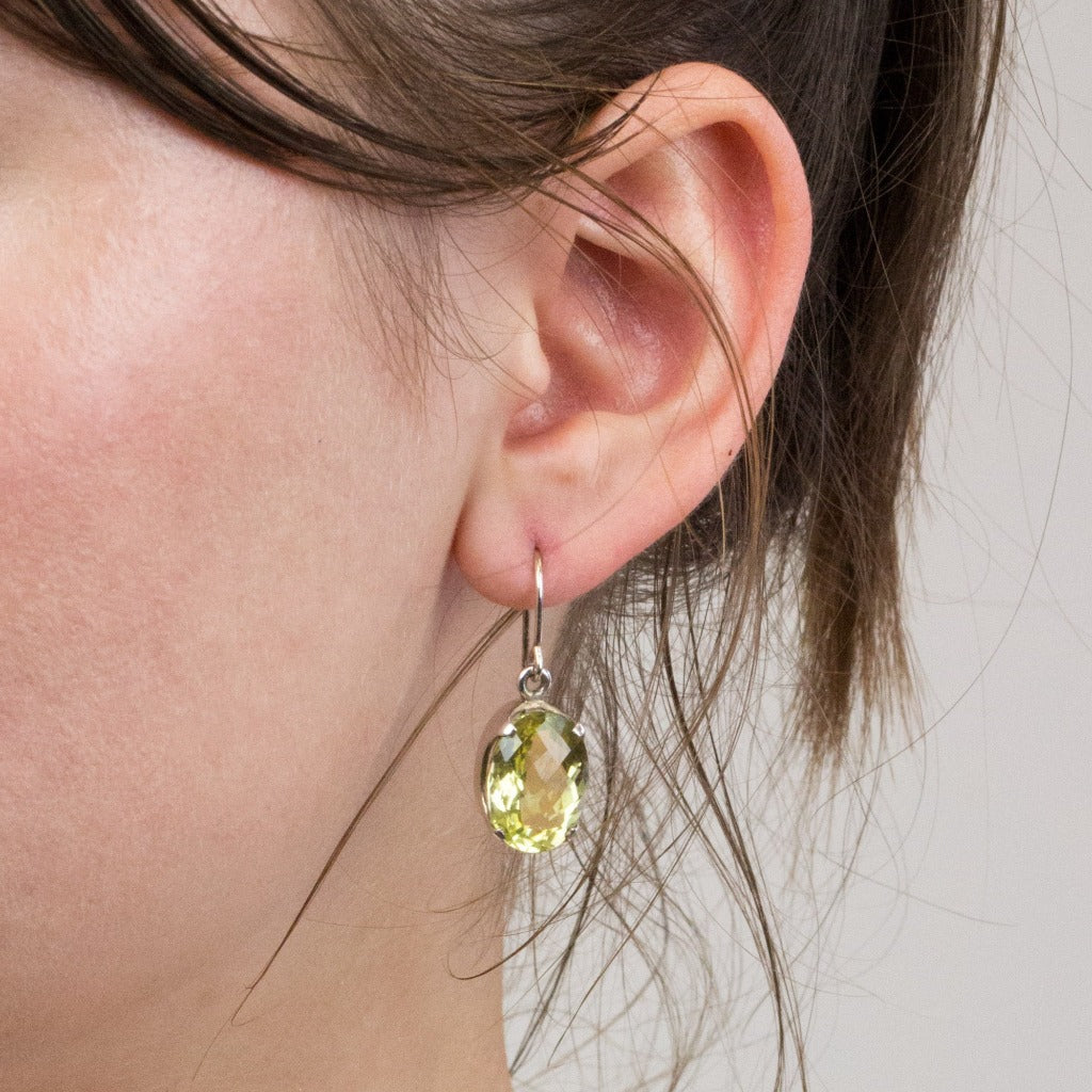 Lemon Quartz drop earrings on model
