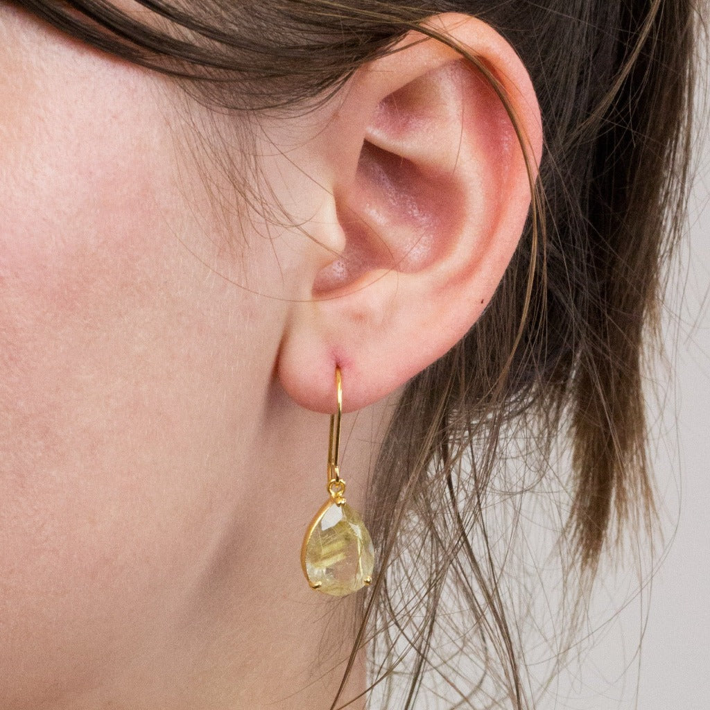 Rutilated Quartz drop earrings on model