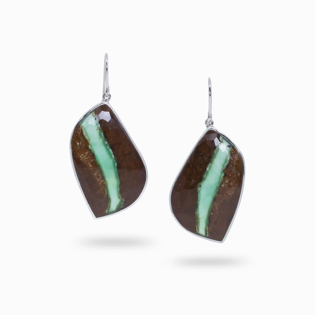 Faceted Chrysoprase In Matrix Drop Earrings