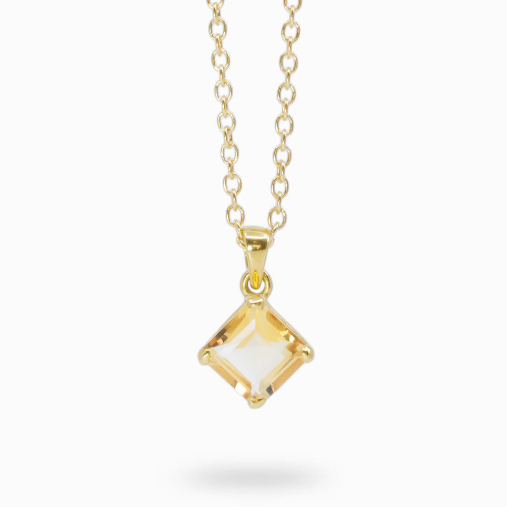 DIAMOND CITRINE FACETED NECKLACE WITH 14K YELLOW GOLD VERMEIL FINISH