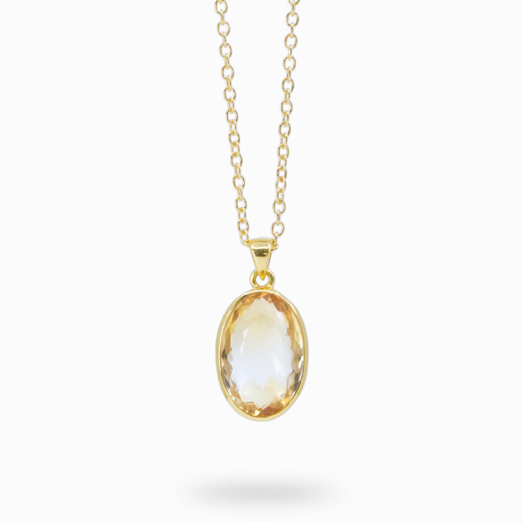 FACETED OVAL CITRINE NECKLACE WITH YELLOW GOLD VERMEIL FINISH