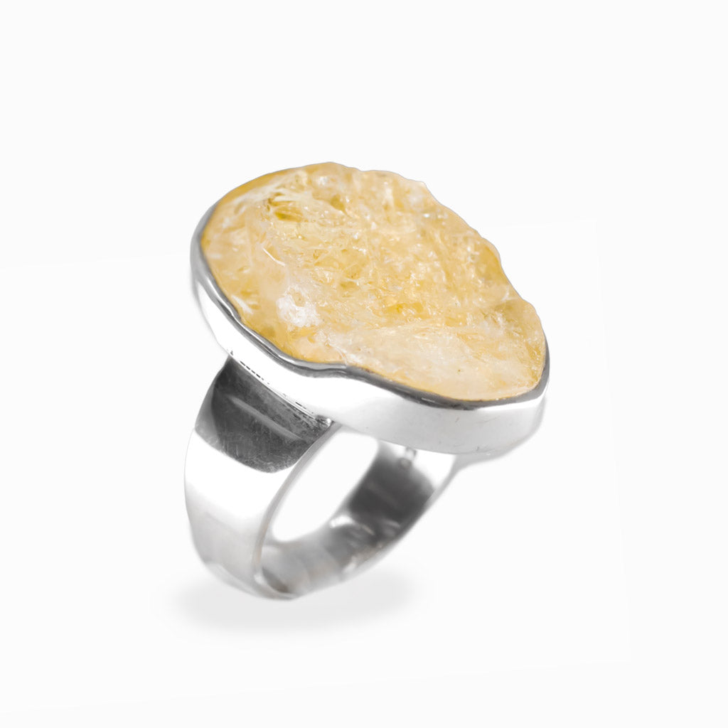 Natural freeform Citrine gemstone ring set in polished sterling silver.