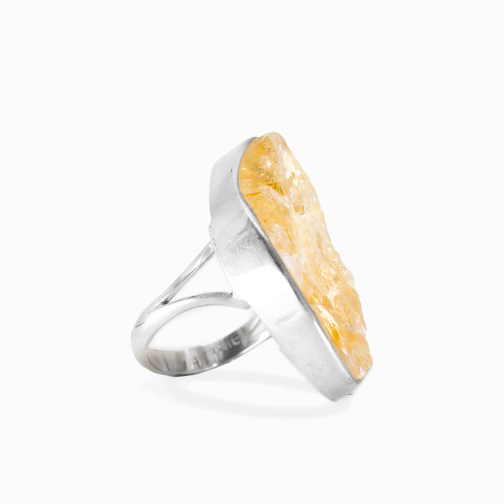 Raw citrine ring in sterling silver with organic freeform shape
