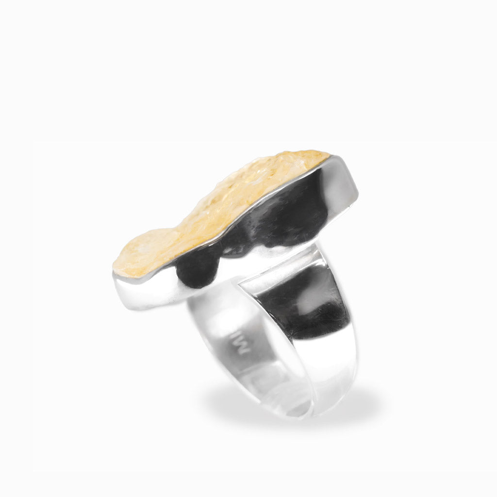 Natural freeform Citrine gemstone ring set in polished sterling silver.