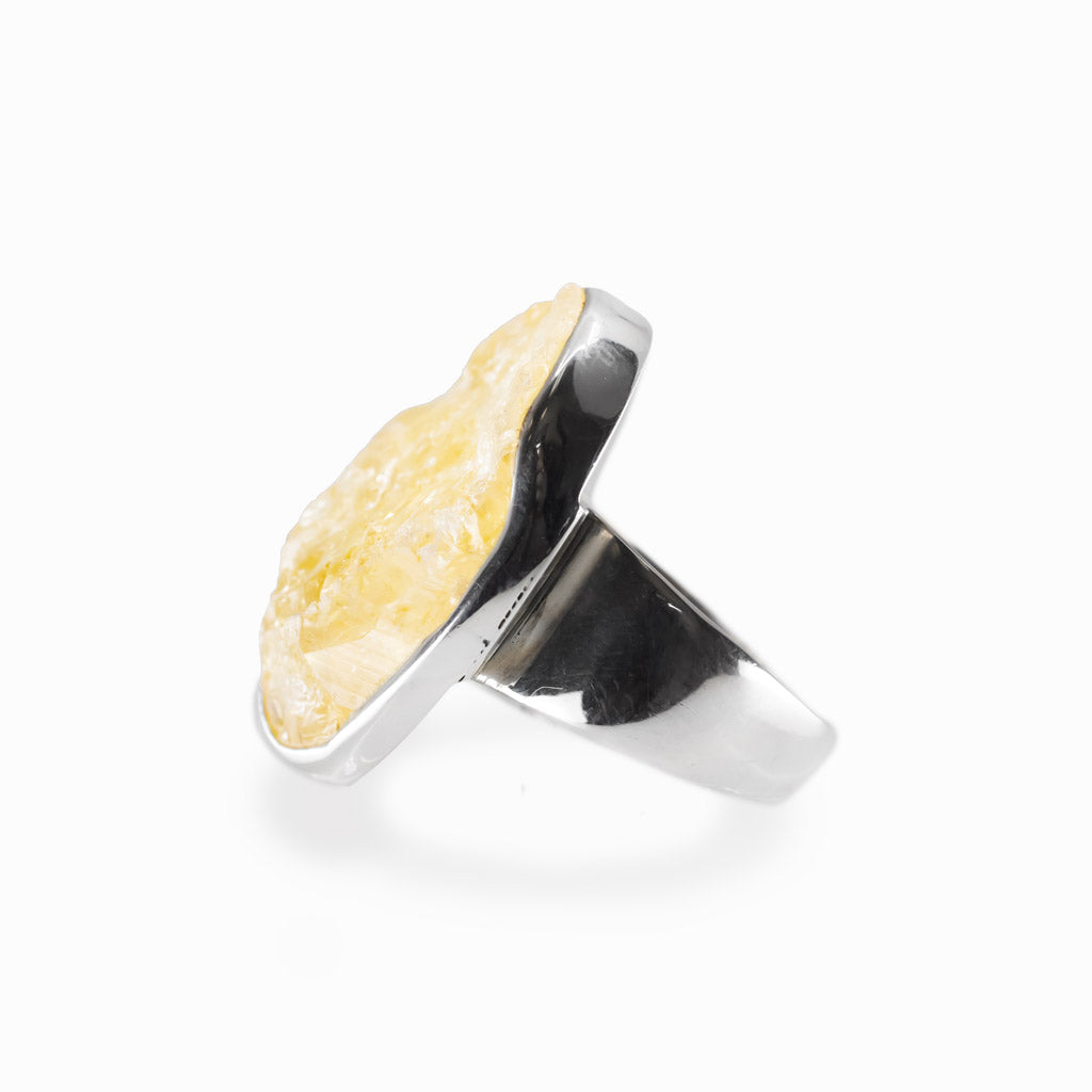 Natural freeform Citrine gemstone ring set in polished sterling silver.