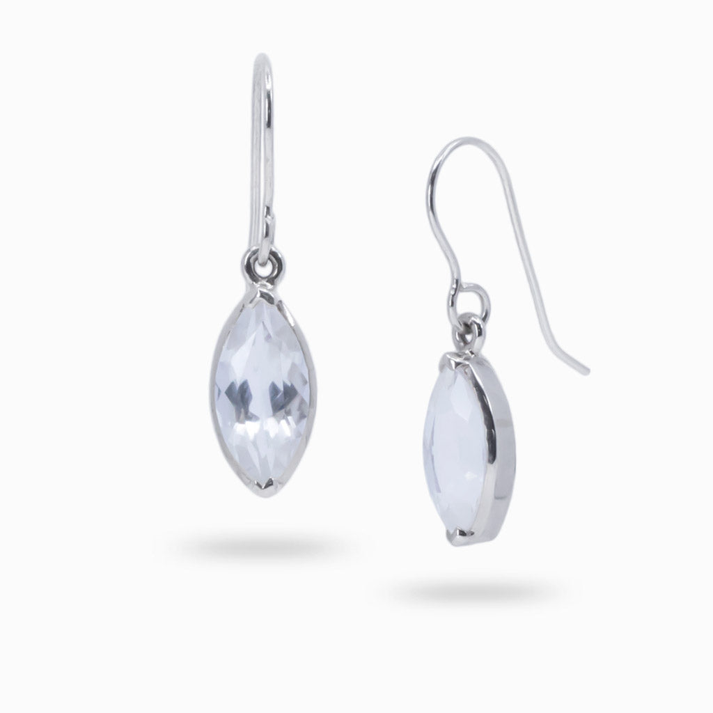 faceted marquise clear quartz drop earrings