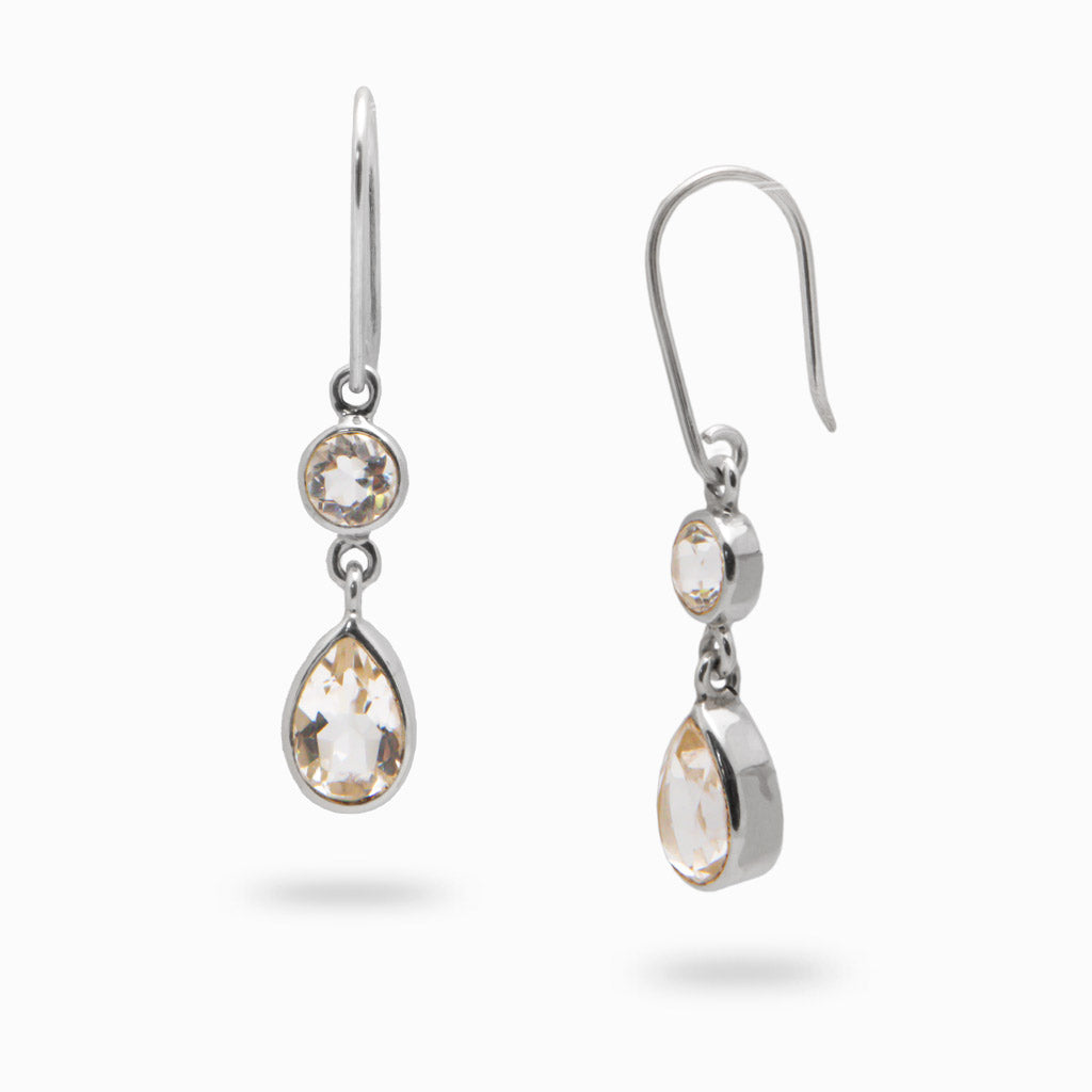 CLEAR QTZ DOUBLE DROP EARRINGS