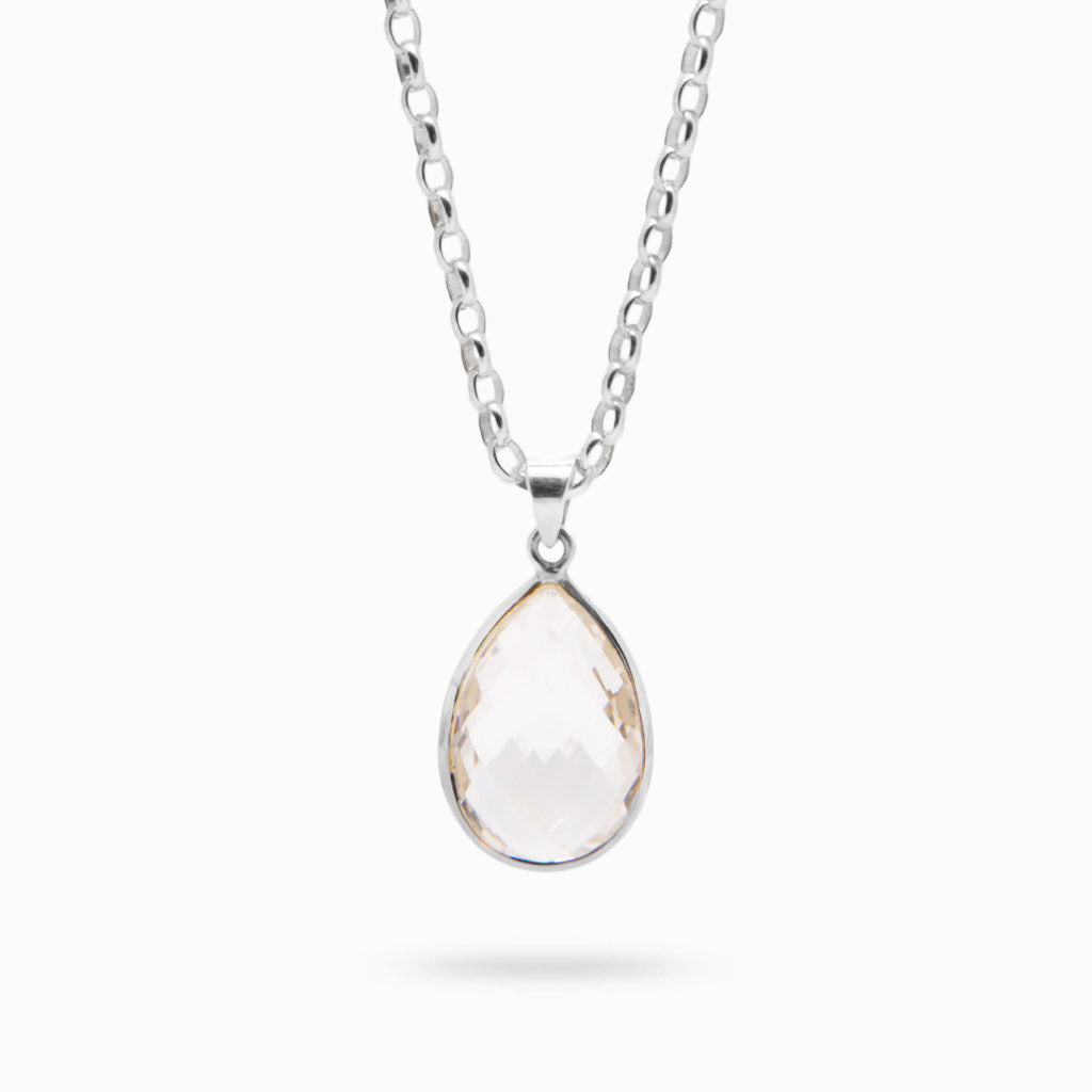 FACETED TEAR CLEAR QUARTZ NECKLACE