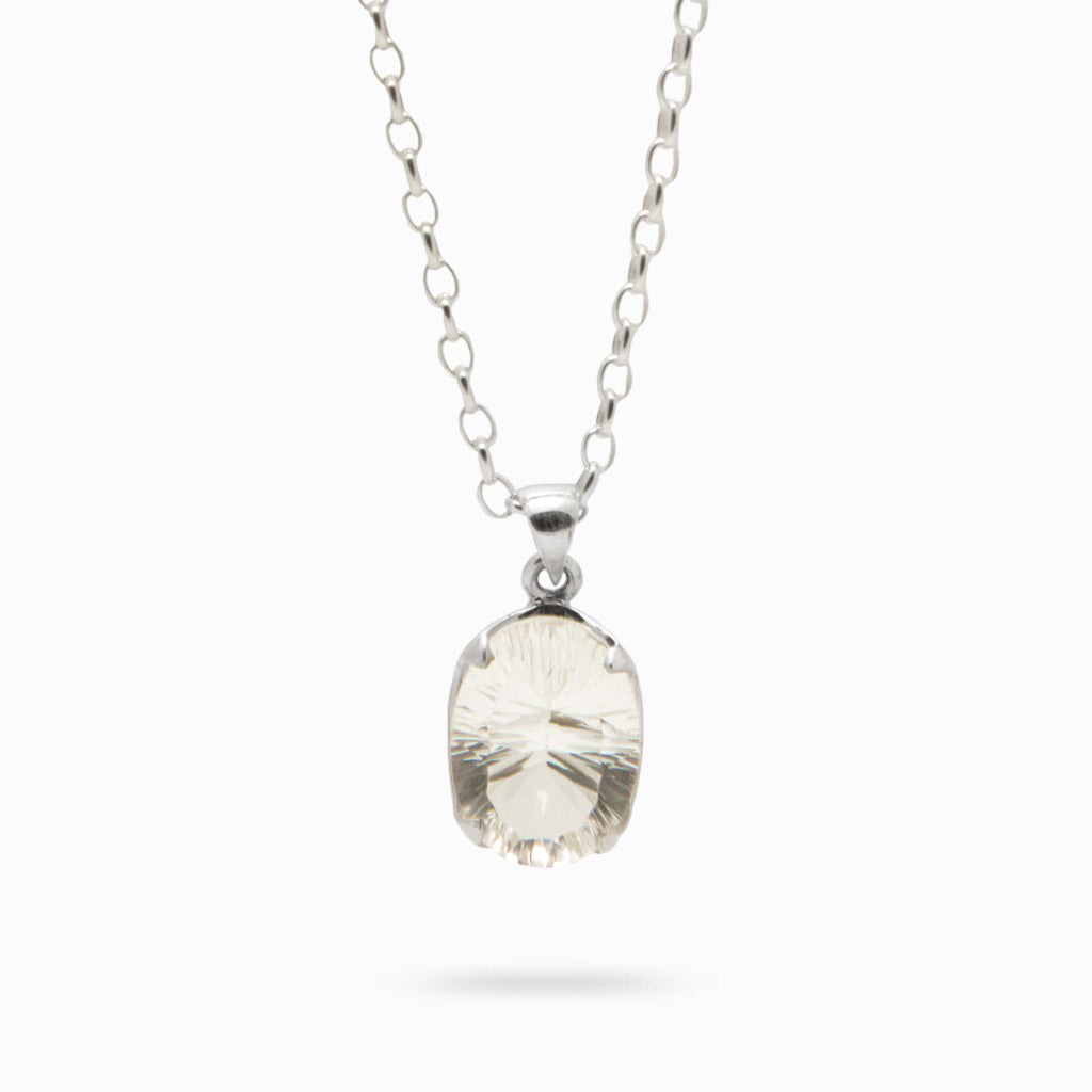 FACETED OVAL CLEAR QUARTZ NECKLACE