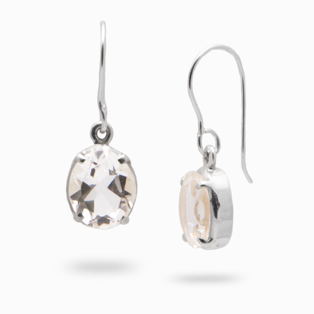 FACETED CLEAR QTZ DROP EARRINGS