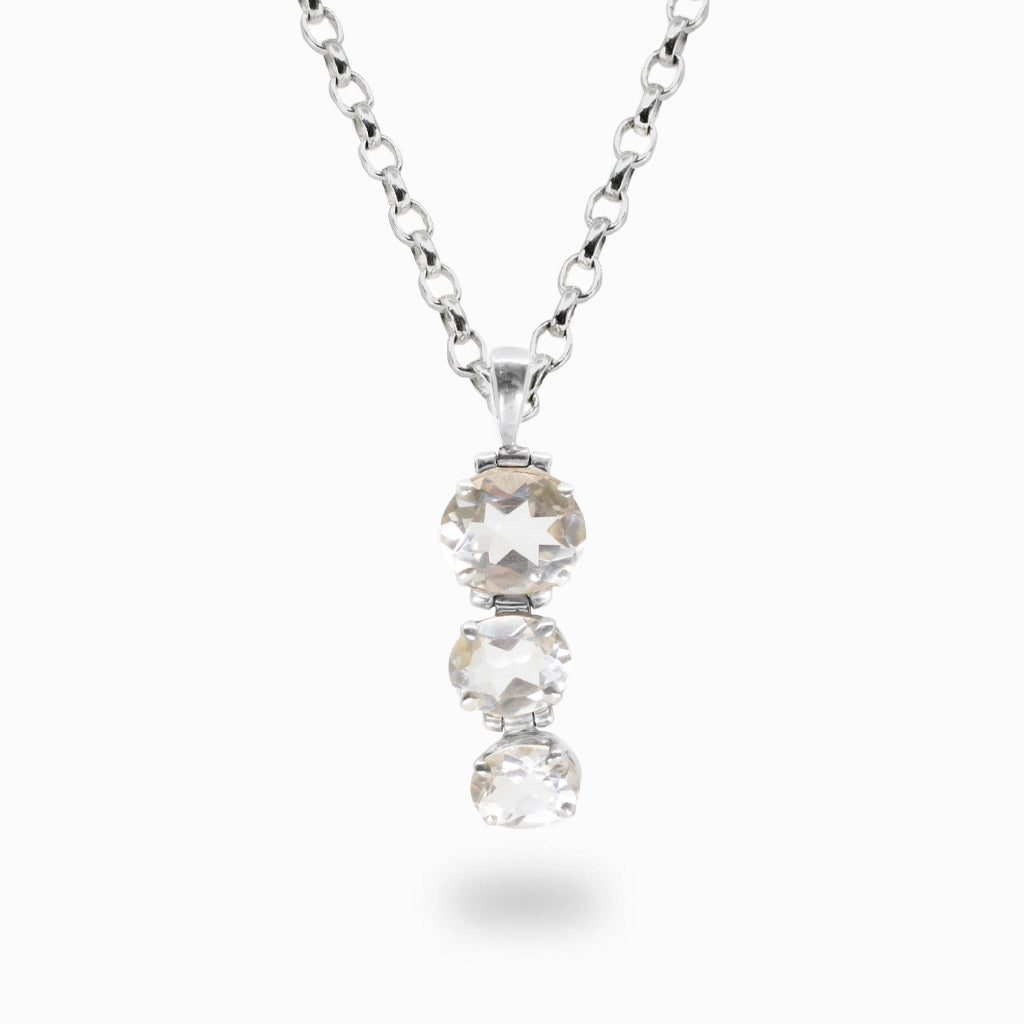 Triple drop clear quartz necklace in sterling silver