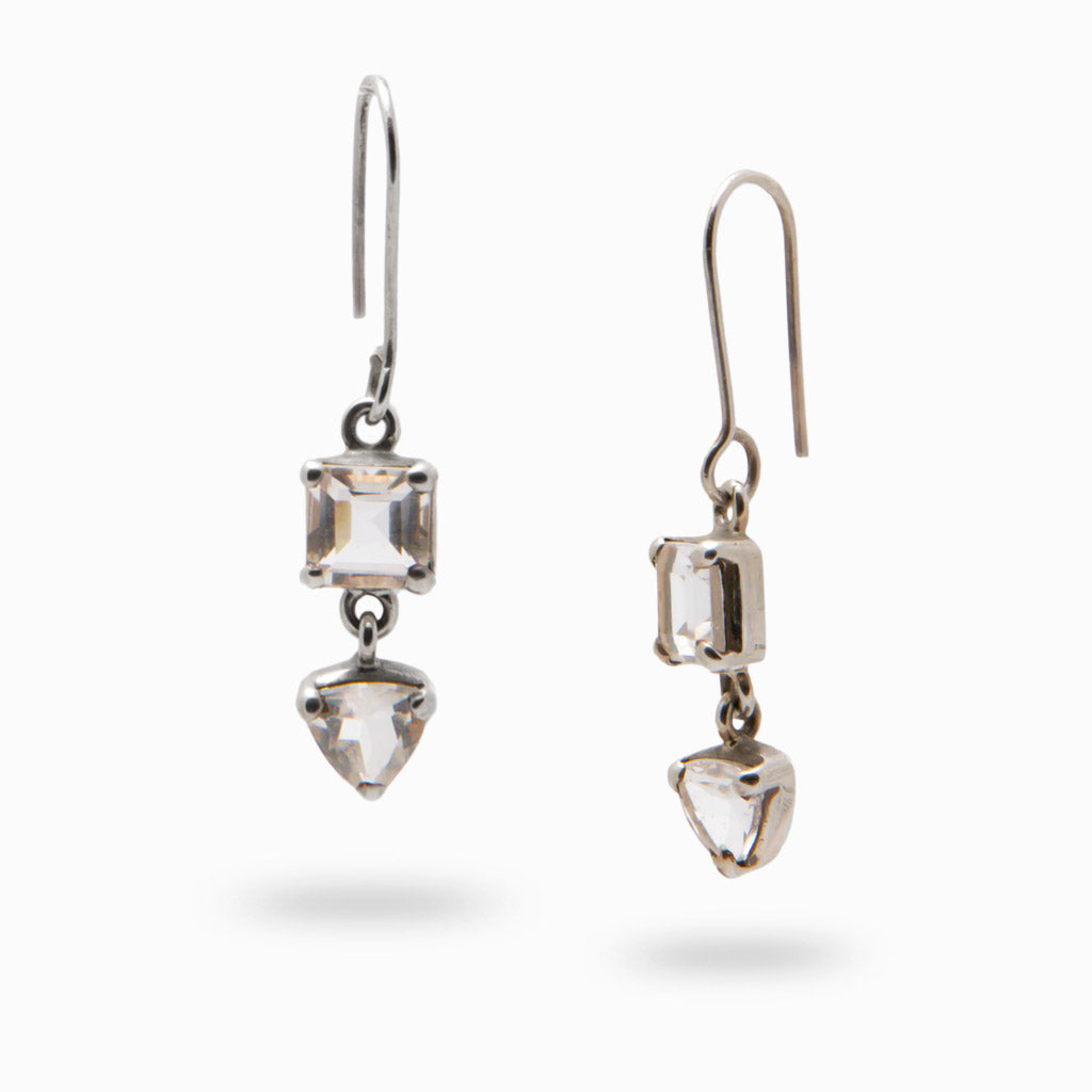 CLEAR QTZ FACETED EARRINGS