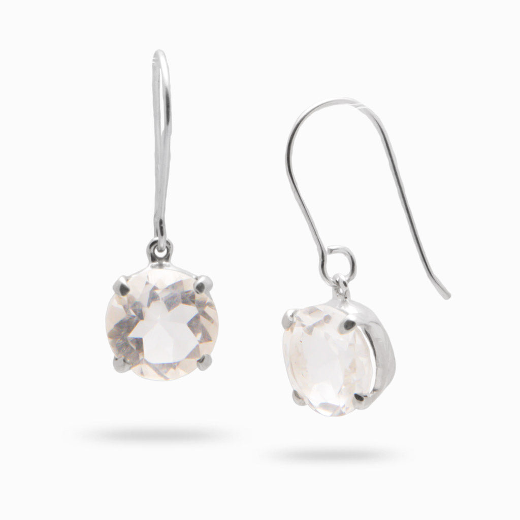 CLEAR QTZ FAC DROP EARRINGS 