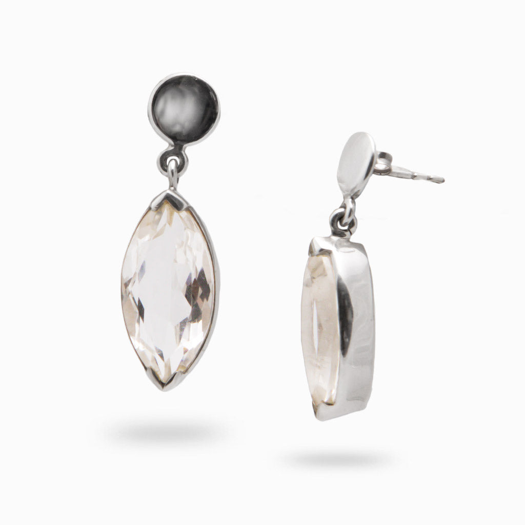 CLEAR QTZ STUD DROP EARRINGS