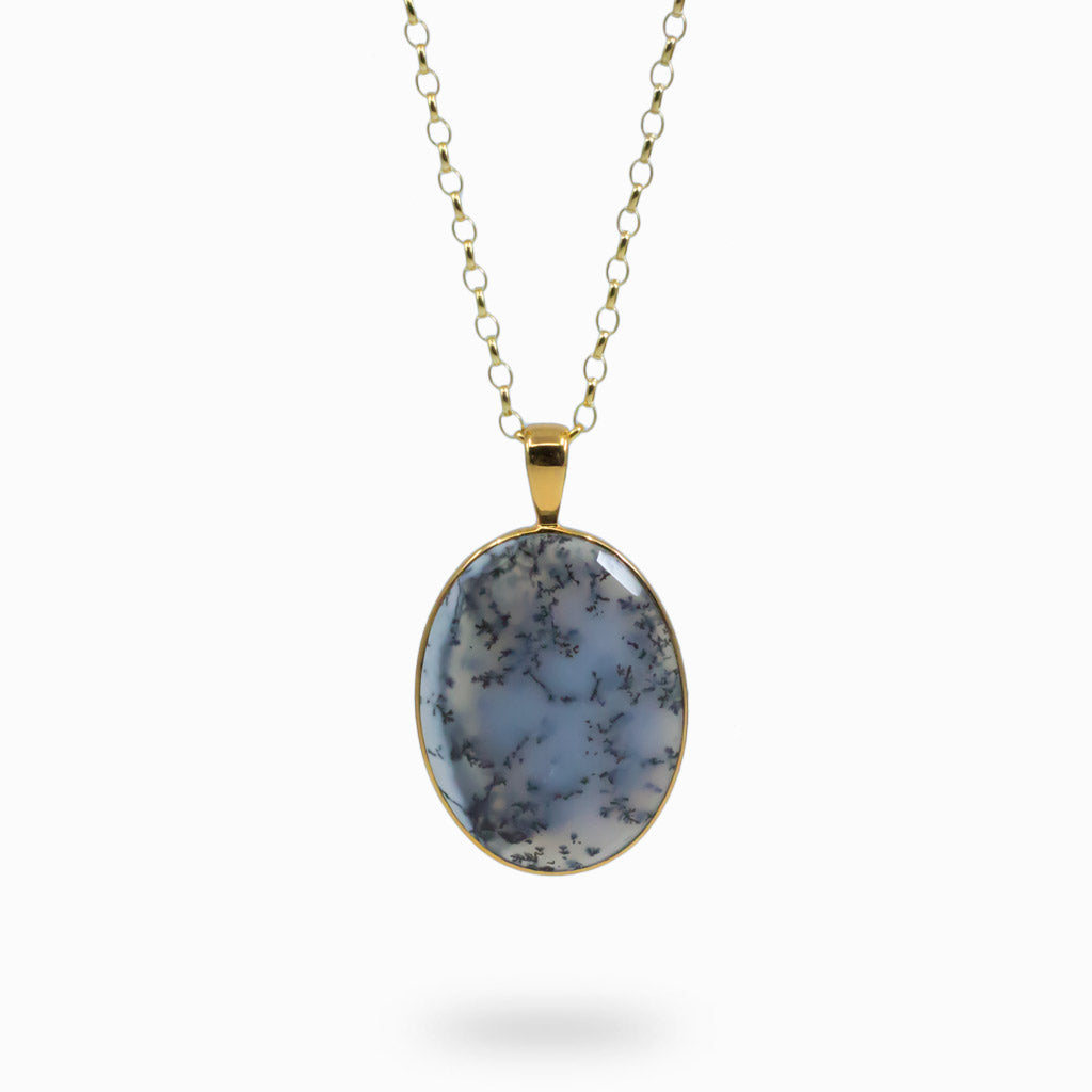 14k yellow gold vermeil oval black and white Dendritic Opal Necklace