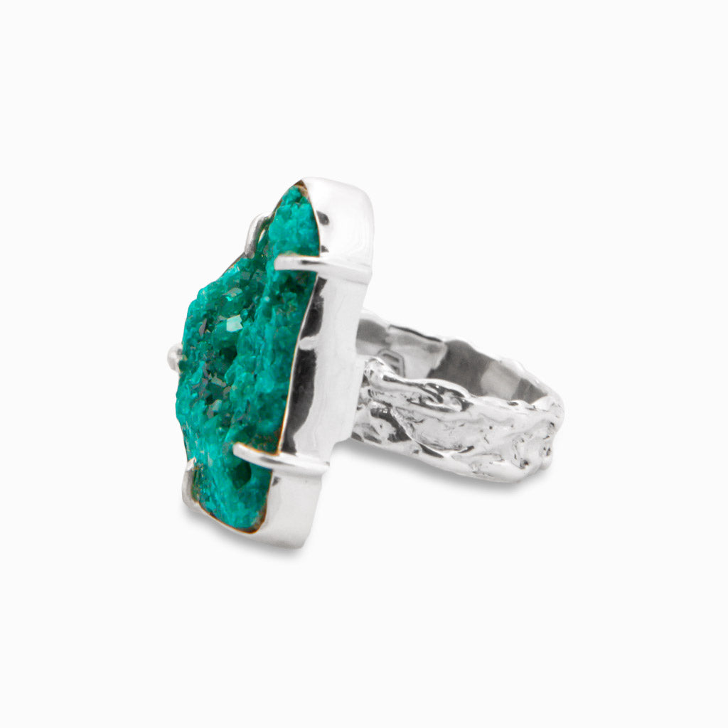 RAW DIOPTASE RING CLAW SIDE VIEW