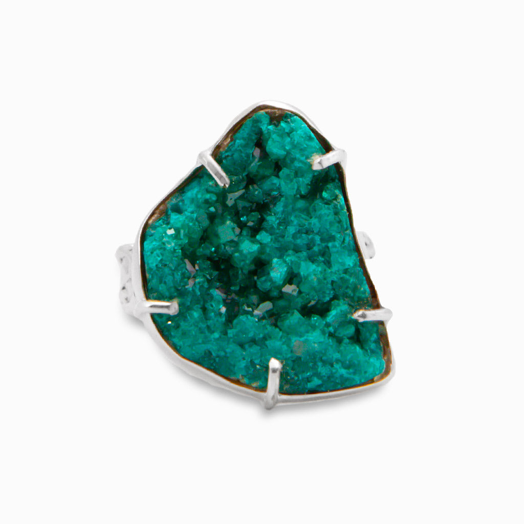 RAW DIOPTASE RING CLAW