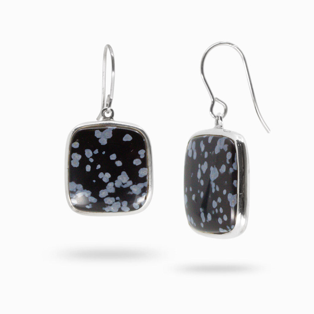 CABOCHON SNOWFLAKE OBSIDIAN EARRINGS