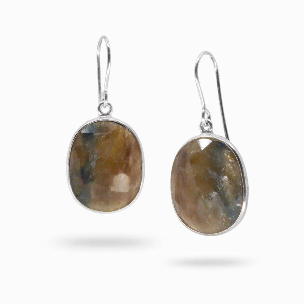 FACETED BROWN BLUE SAPPHIRE EARRINGS