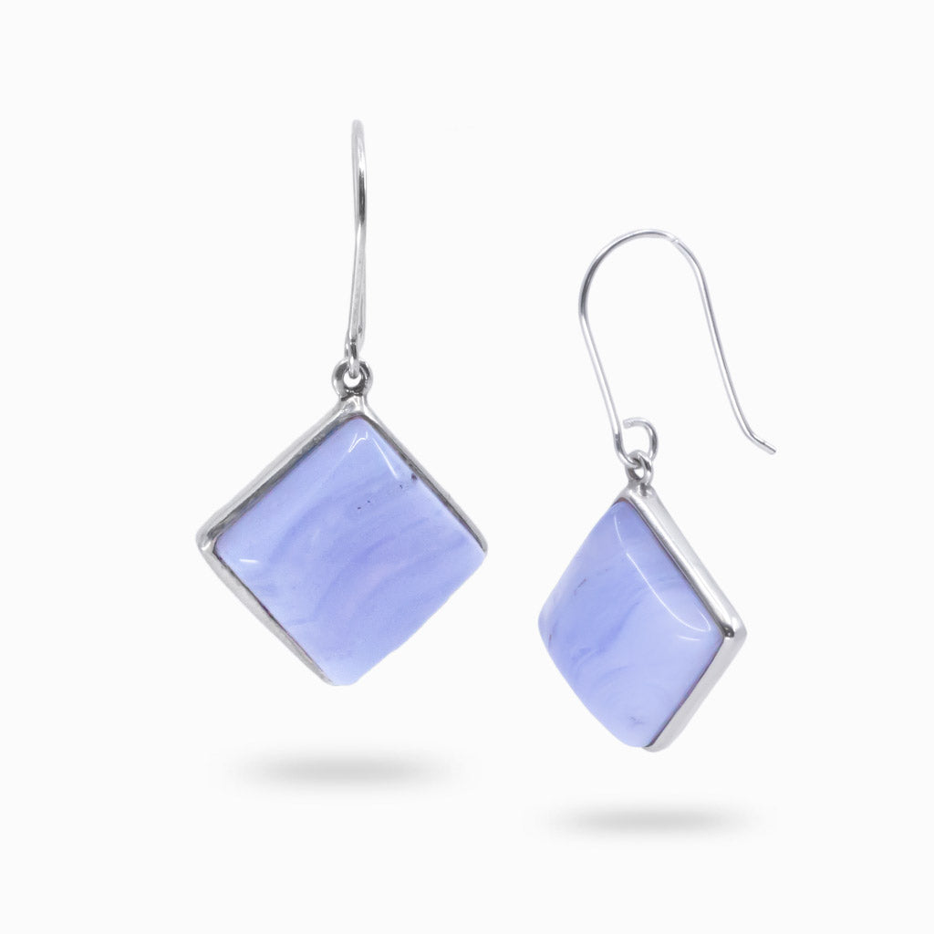 BLUE LACE AGATE DIAMOND DROP EARRINGS