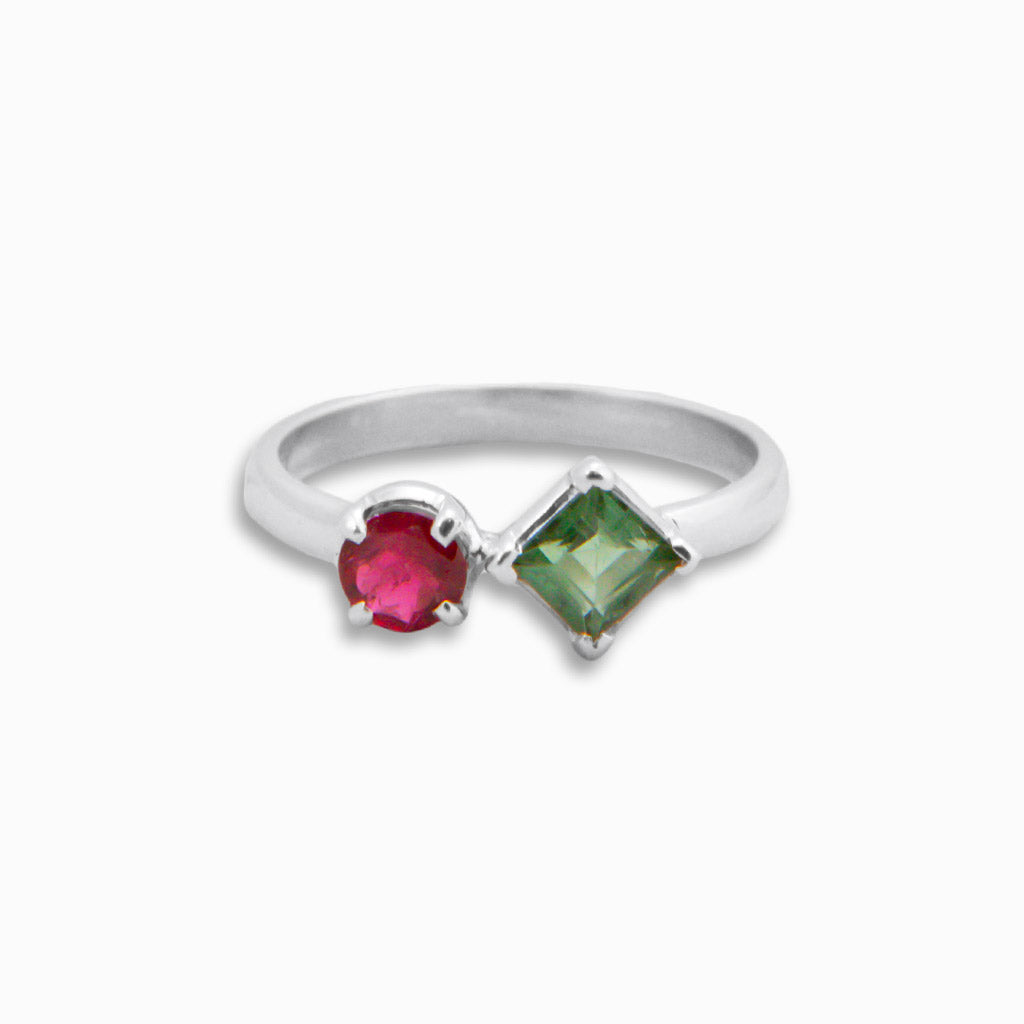 GREEN AND PINK TOURMALINE RING