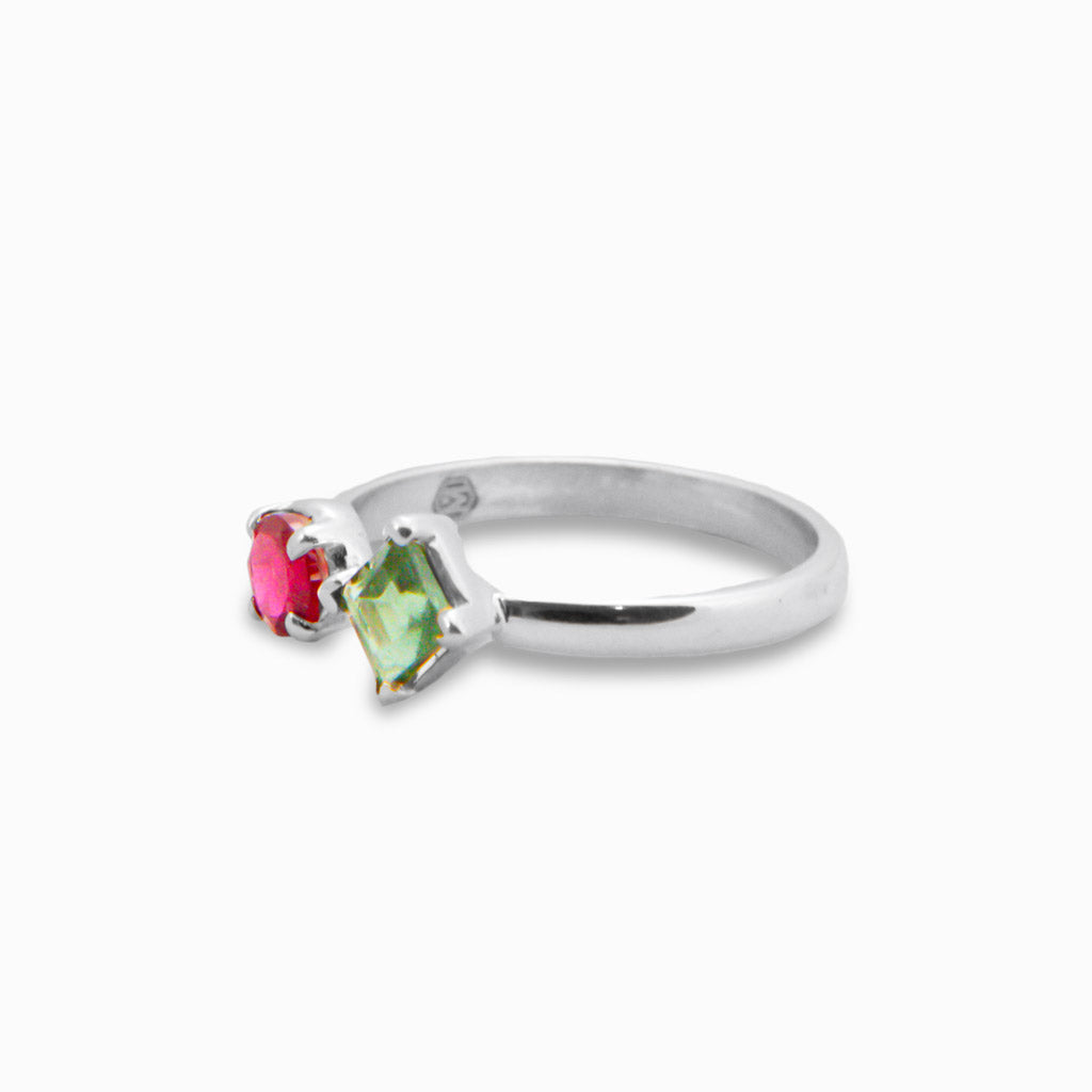 GREEN AND PINK TOURMALINE RING