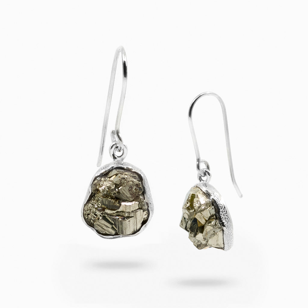 Raw Organic Pyrite Cluster Drop Earrings