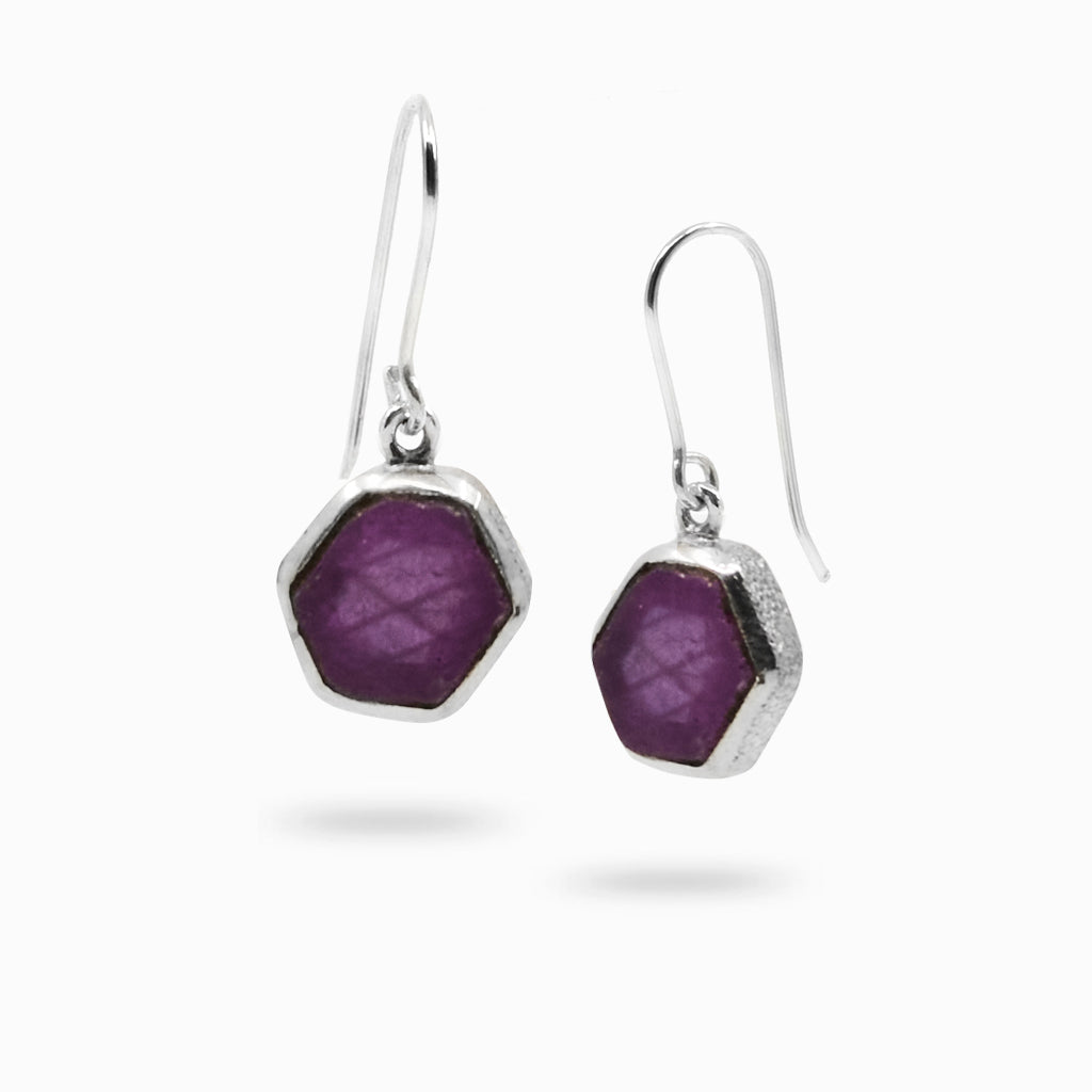 purple hexagon Ruby drop earrings
