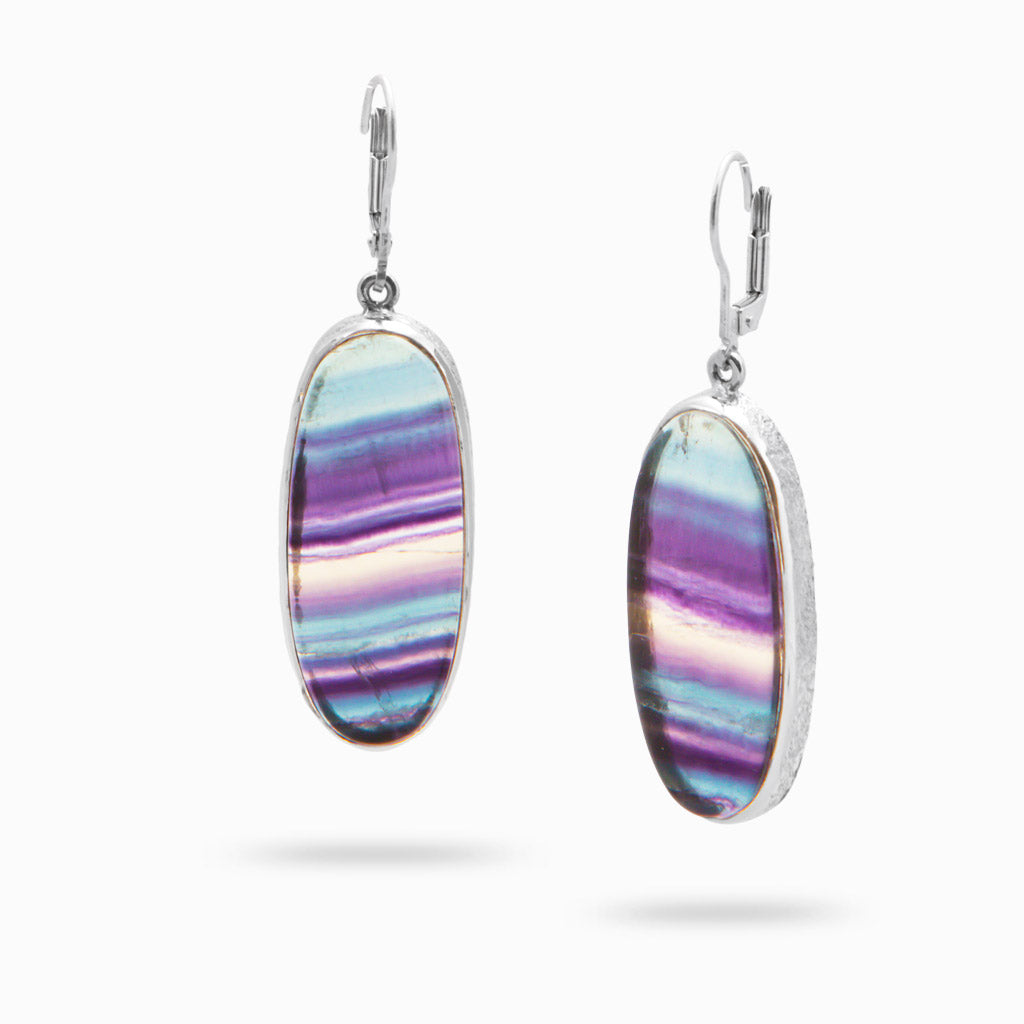 CABOCHON FLUORITE BEZEL DROP EARRINGS