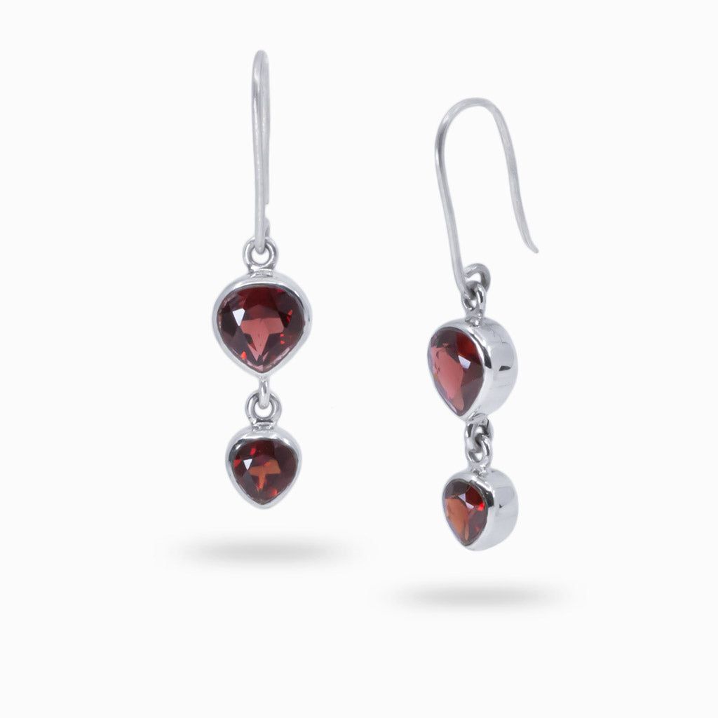 double inverted teardrop faceted garnet drop earrings