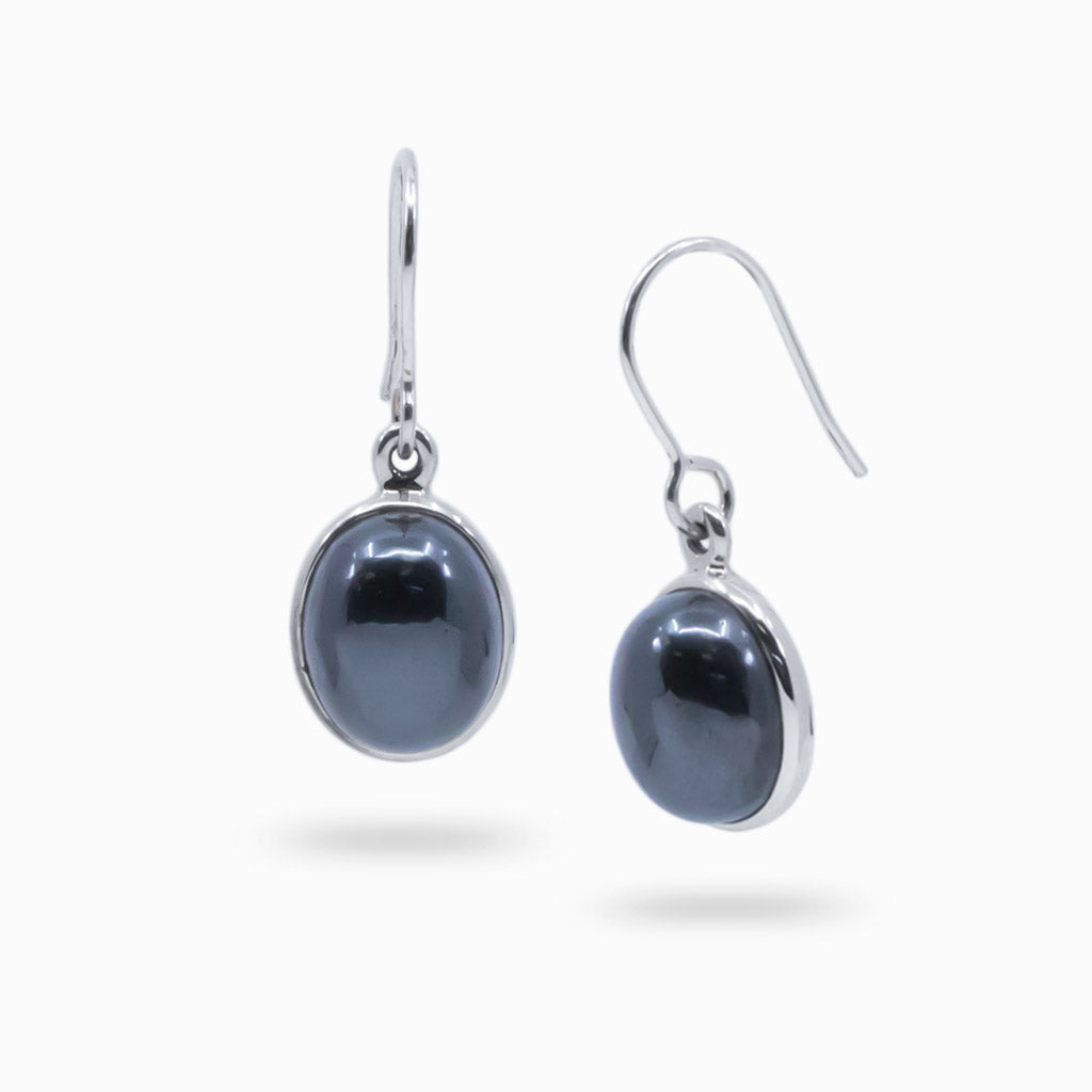 cabochon hematite drop earrings