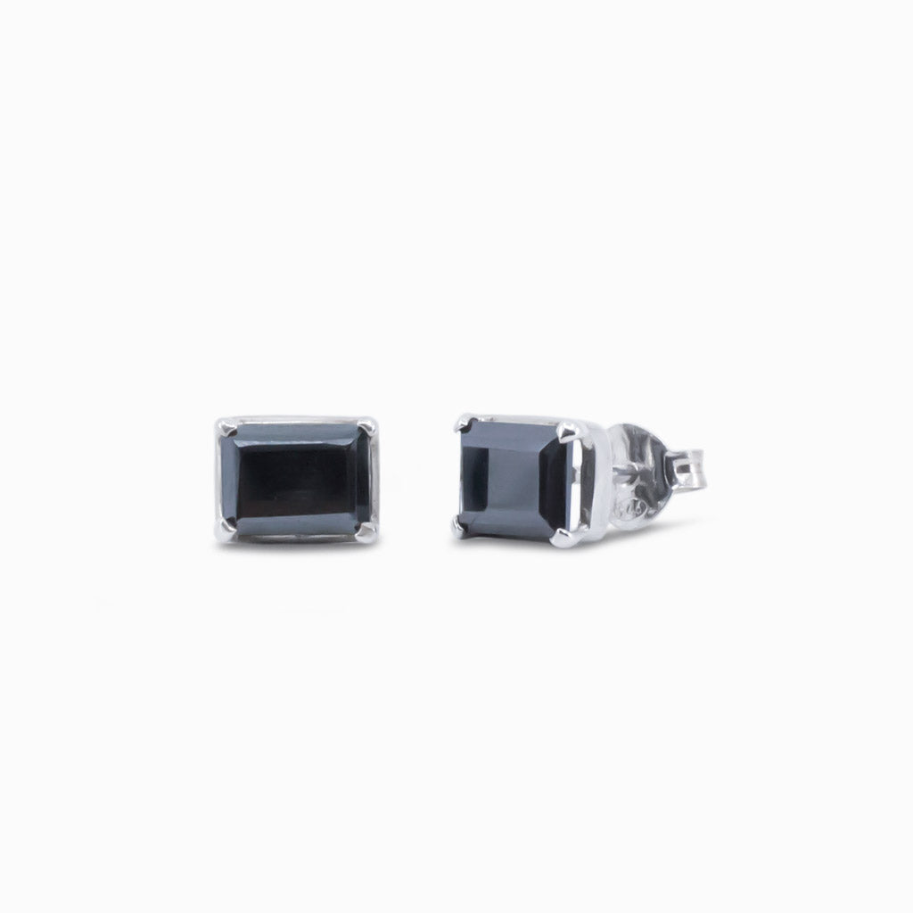 faceted rectangular hematite stud earrings