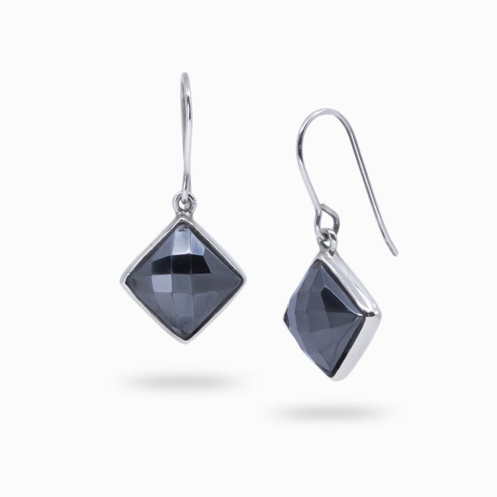 faceted hematite drop earrings