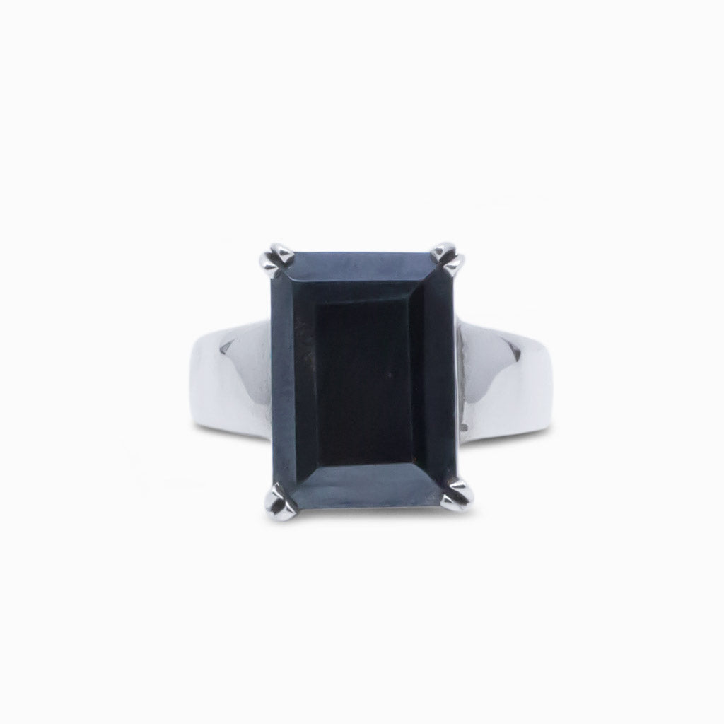 HEMATITE FACETED RECTANGULAR RING