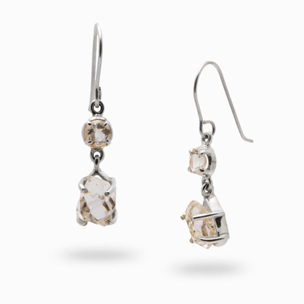 CLEAR QTZ + HERKIMER DIAMOND DROP EARRINGS