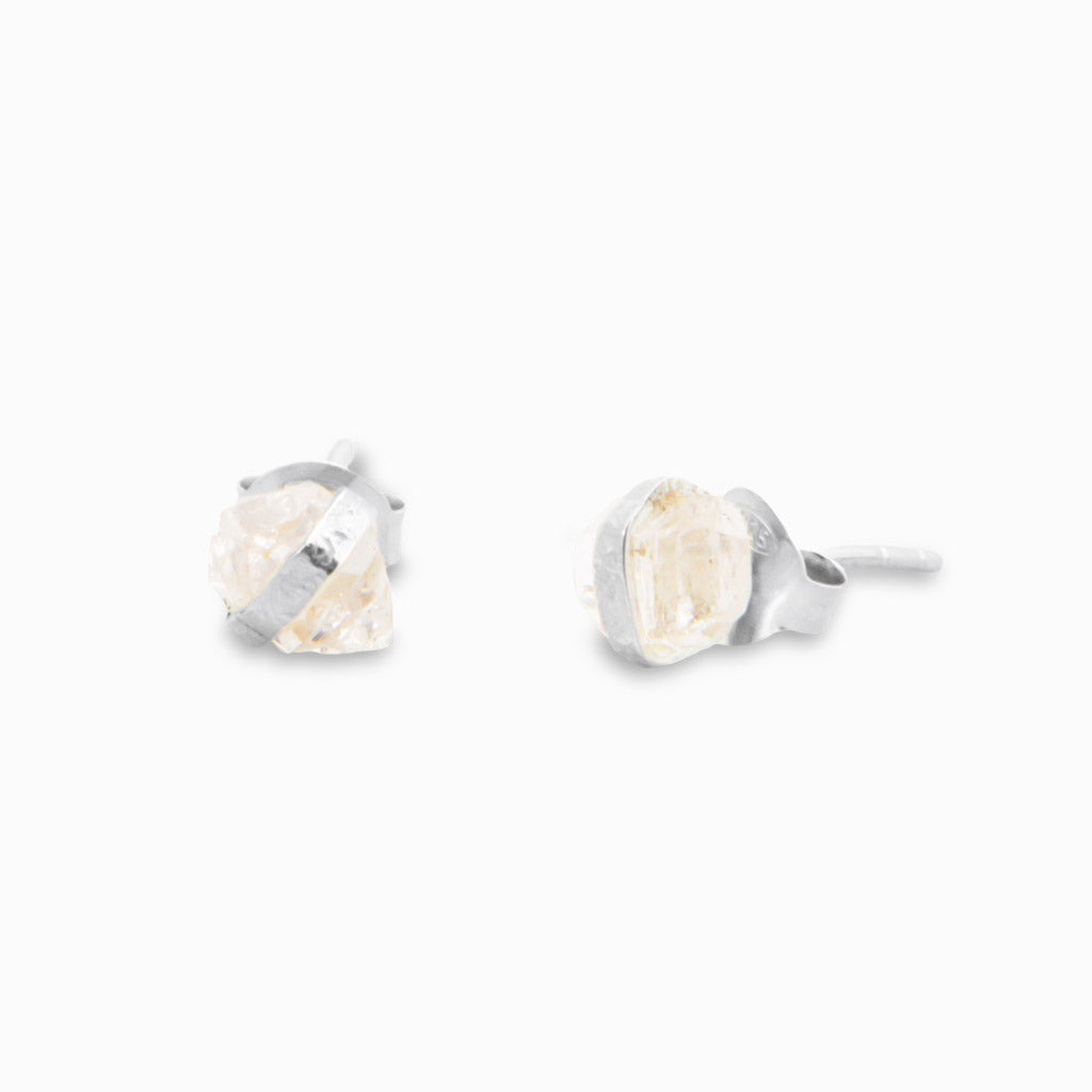 RAW HERKIMER DIAMOND BEZEL STUD EARRINGS