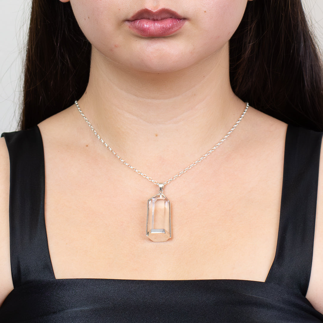 phantom quartz necklace crystal point sterling silver pendant clear gemstone