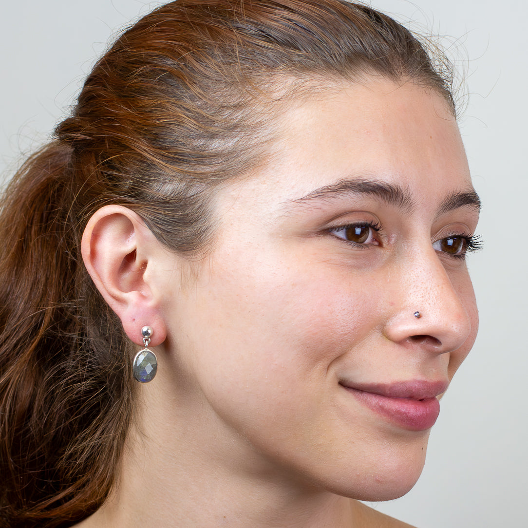 Labradorite Stud Drop Earrings