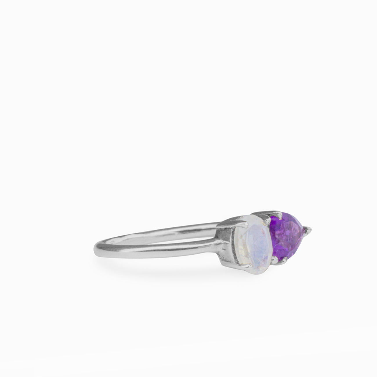 FACETED AMETHYST AND RAINBOW MOONSTONE RING