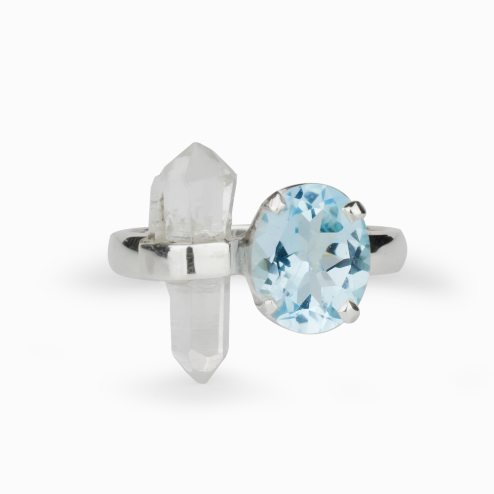 Blue Topaz & Clear Quartz Ring