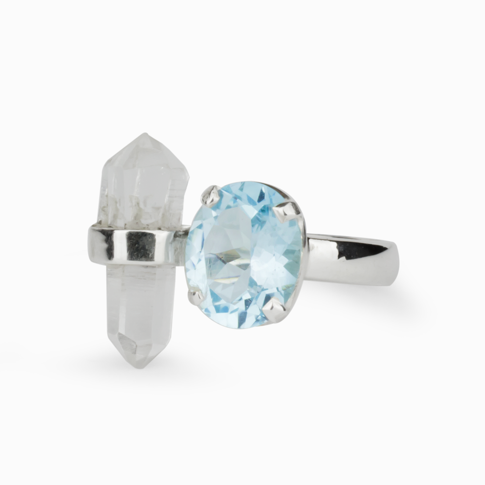 Blue Topaz & Clear Quartz Ring