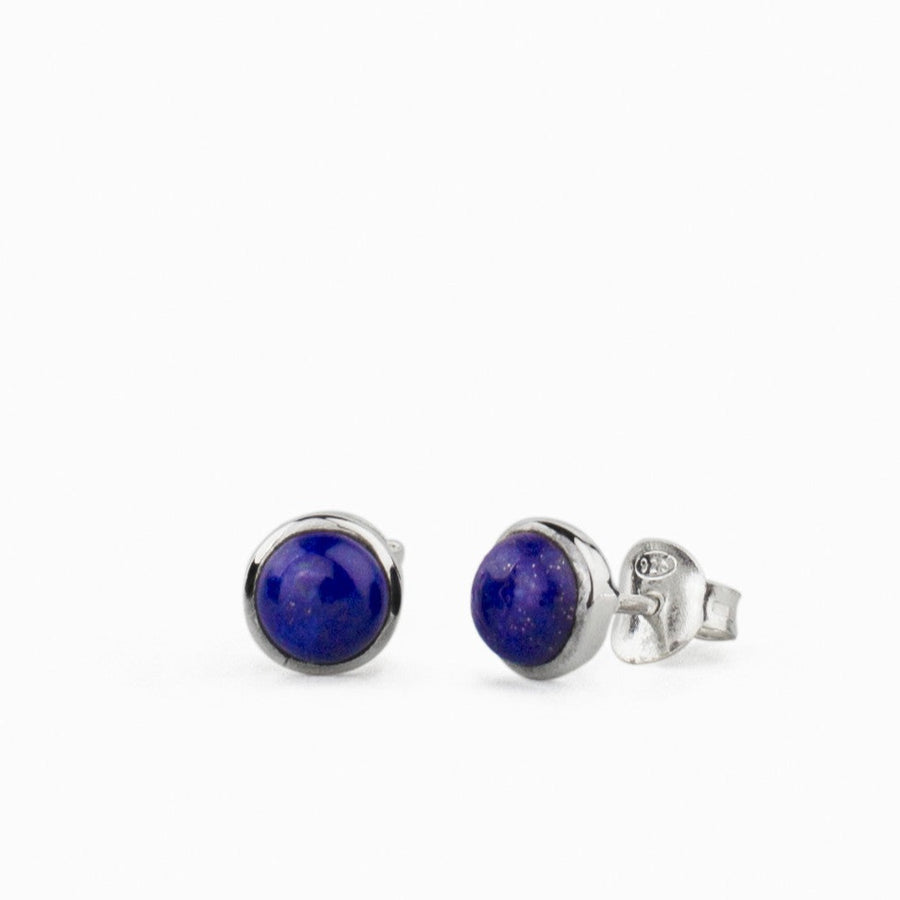 ROUND CABOCHON LAPIS LAZULI STUD EARRINGS STERLING SILVER | MADE IN EARTH