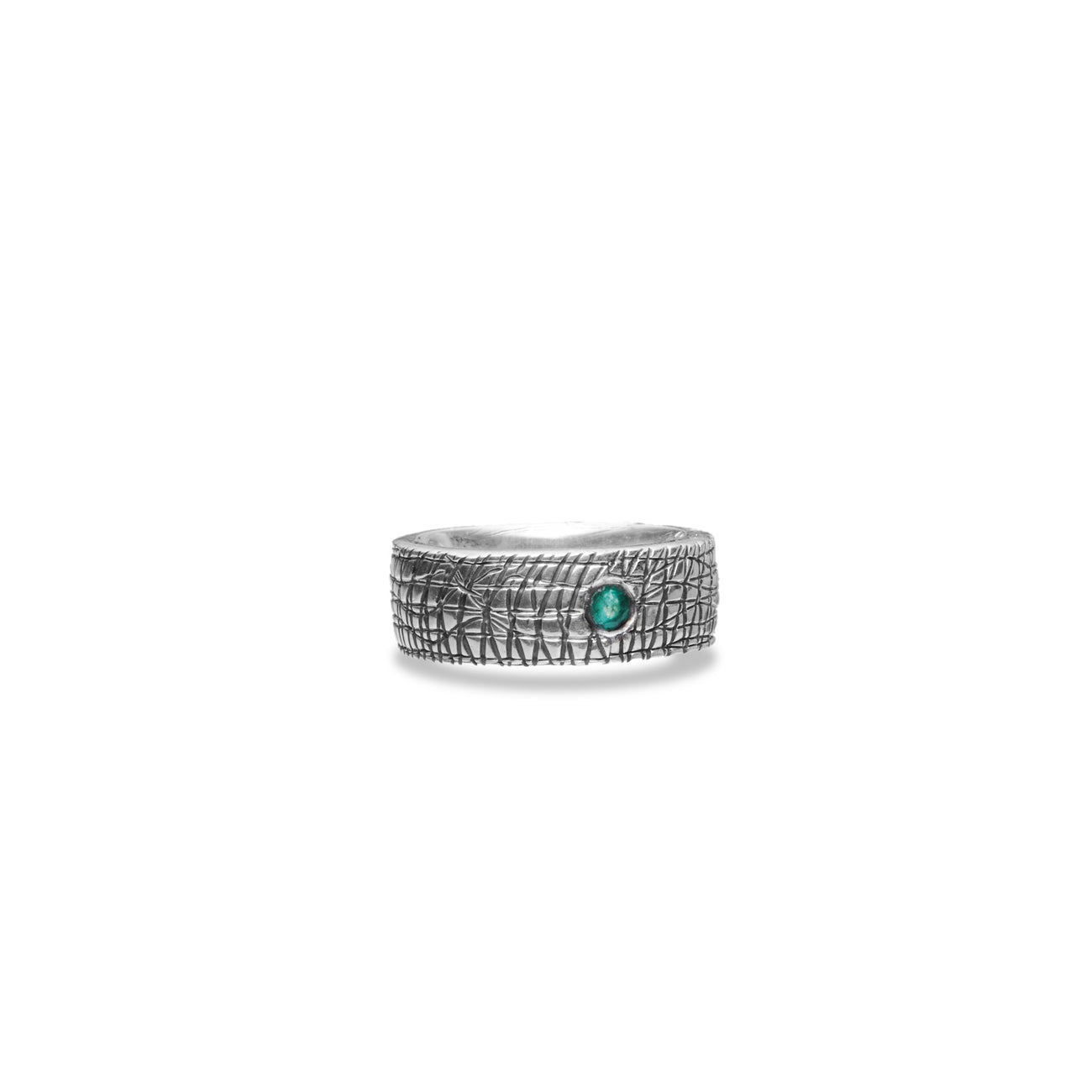 FACETED EMERALD MENS TEXTURED SILVER RING | MADE IN EARTH