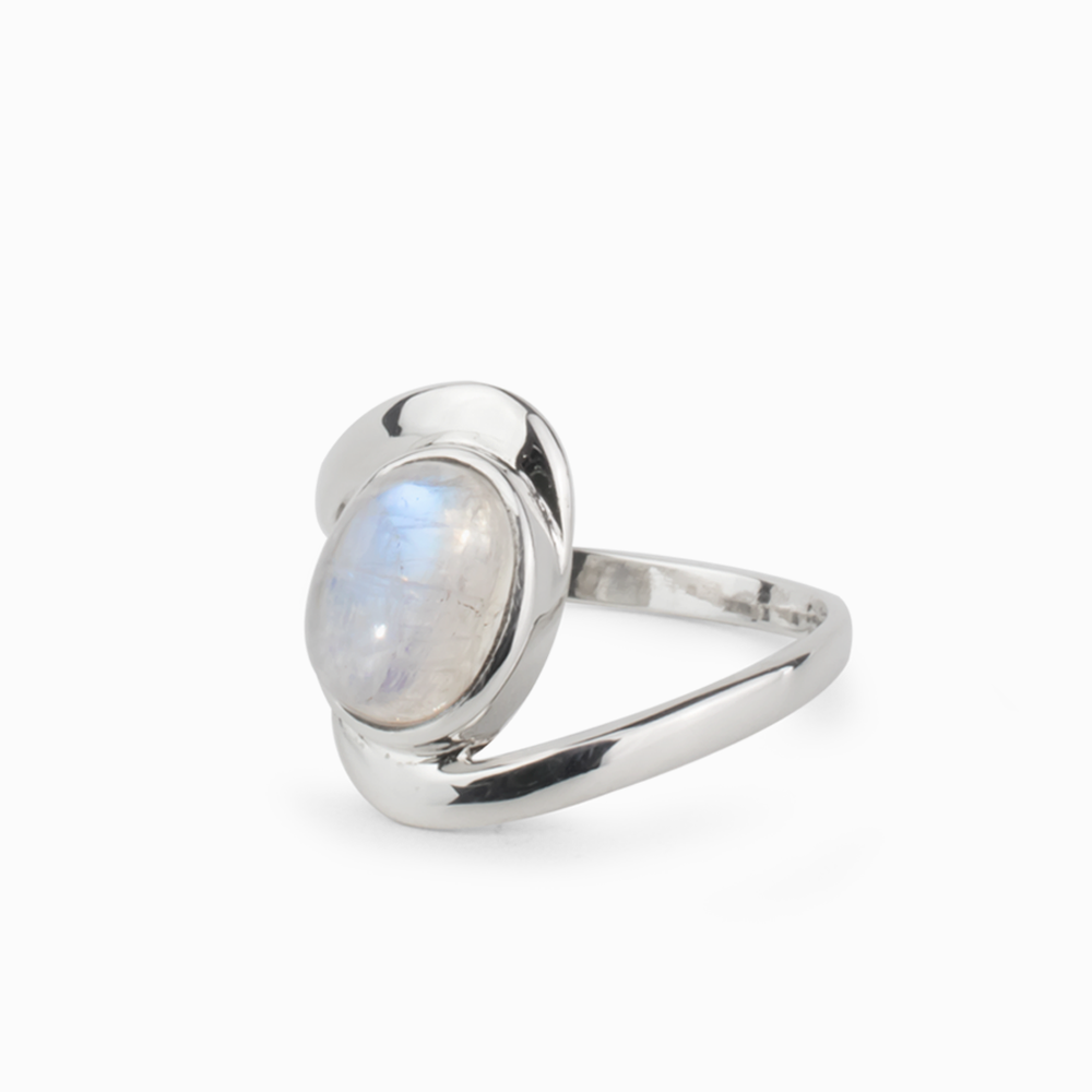 CABOCHON RAINBOW MOONSTONE RING STERLING SILVER | MADE IN EARTH