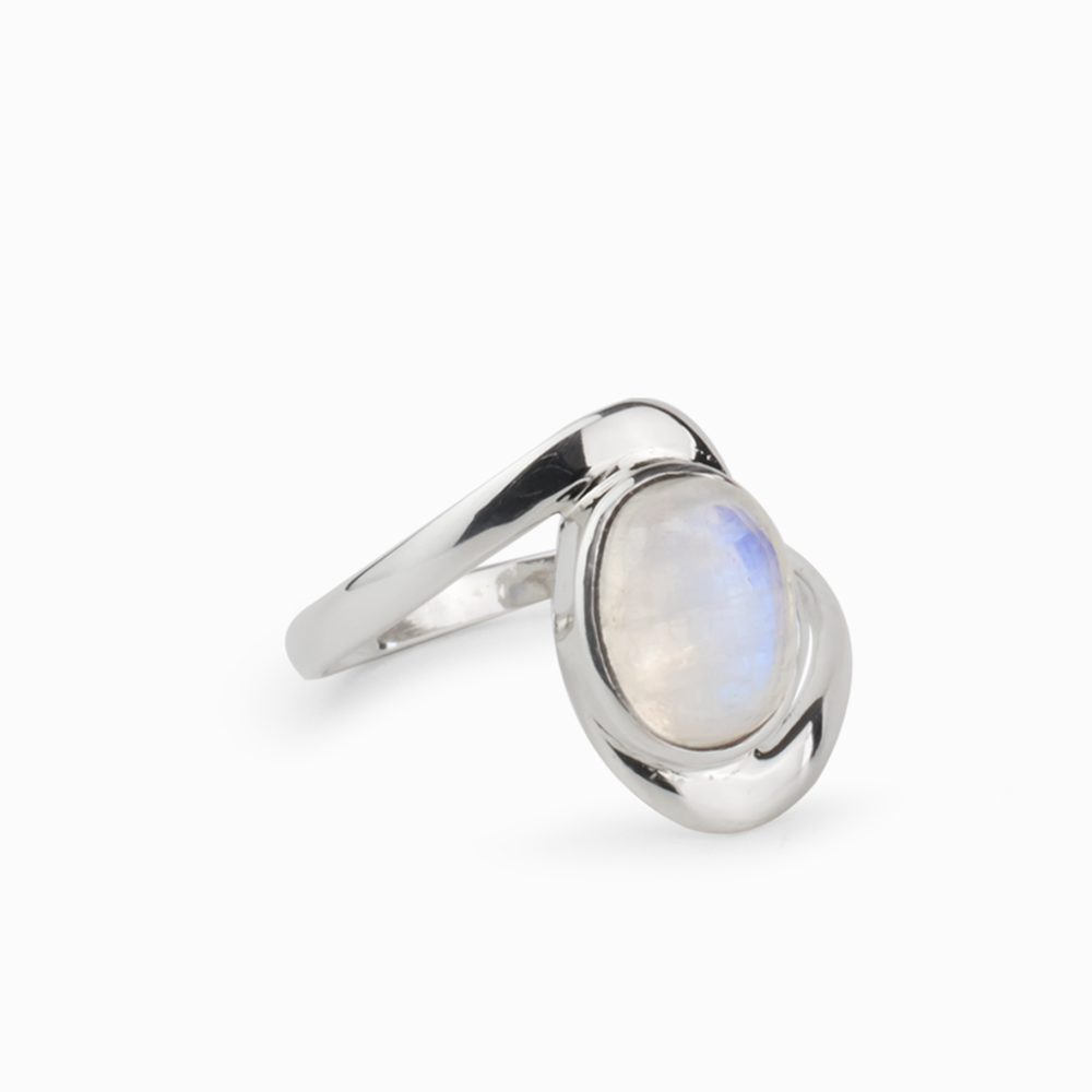 CABOCHON RAINBOW MOONSTONE RING STERLING SILVER | MADE IN EARTH