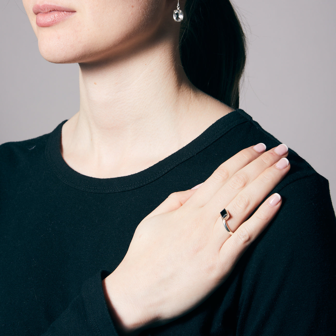 BLACK ONYX FACETED RECTANGULAR RING STERLING SILVER | MADE IN EARTH