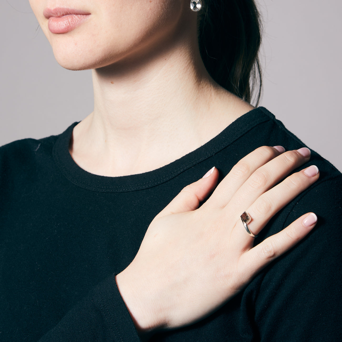 SMOKEY QUARTZ FACETED RECTANGLE STERLING SILVER RING | MADE IN EARTH