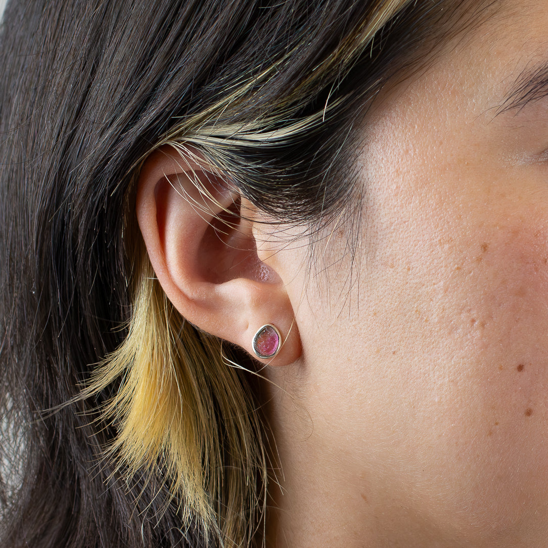 Watermelon Tourmaline Stud Earrings